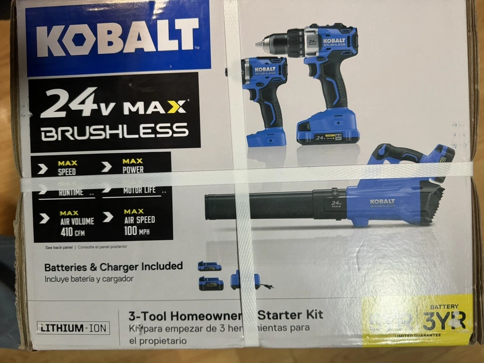 BRAND NEW Kobalt 3-Tool 24V Max Brushless Combo Starter Kit w/Battey & Charger - Image 2 of 3