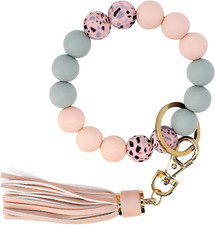 Key Ring Bracelet Car Keychain Holder Wristlet Silicone Women Beaded Bangle Chai