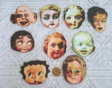 9~Halloween~Vintage~Creepy~Doll~Heads~Frozen Charlotte~Fussy Cut~Linen Cardstock