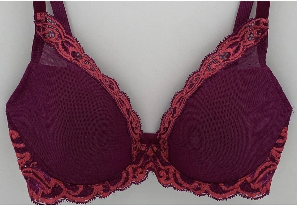 Sujetador Natori contorno de plumas forrado con aros 32D fucsia nuevo 730023 Foto 2 de 4