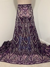 Purple Pink White Iridescent Embroidery Sequins Lace Fabric 50  Width 1 Yard