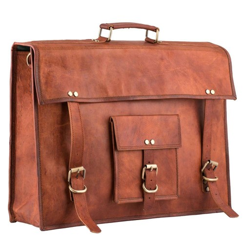 Sacoche Cuir Vintage Homme - Cuir De Chèvre, Marron, Bandoulière Réglable, Fait Main