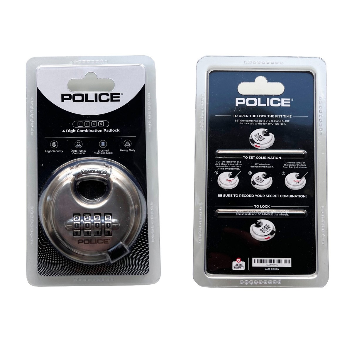 Disc Lock Padlock 4 Digit Combination Heavy Duty Resettable