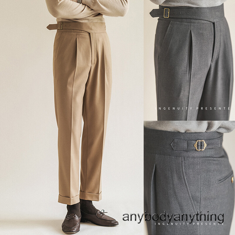 Men's High Waist Straight Naples Trousers Retro Gurkha Pants