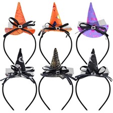 Herytem 6 Pack Halloween Witch Hat Headbands for Women, Mini Witch Hats Hair Hoo