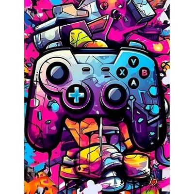 Neon Gaming Controller Diamond Painting Kit, 5D Full Drill Graffiti Street Art D