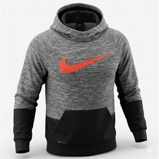 Nike Therma Fit Boy's Gray Black One Pocket Hooded Pullover Jacket. Size XL