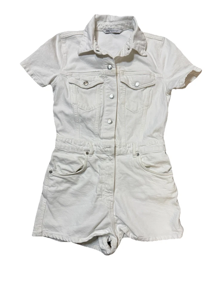 Mono de mezclilla crema de manga corta para mujer talla S de Zara Foto 2 de 4