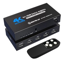 4K HDMI Switch 4x1, 4K 60Hz 4 in 1 Out HDMI Switcher Selector with IR Remote ...