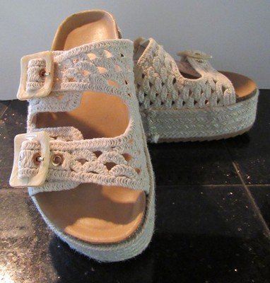 Madden Girl Bali Natural Crocheted Double Strap Platform Sandals Size 6