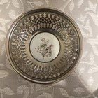 6 Vintage Lattice Miniature Bread Basket Pewter With Floral  Ceramic  Inlay — photo 4