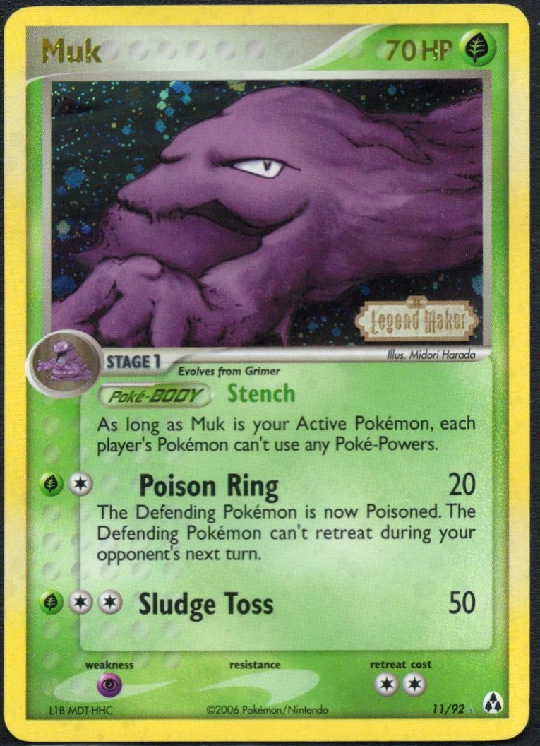Muk Legend Maker 11/92 Reverse Holo Stamped LP-Pokemon TCG