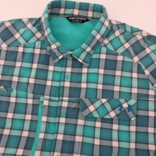 Under Armour Mens 2XL Teal Plaid Short Sleeve Button Up Vented Fishing Outdoor