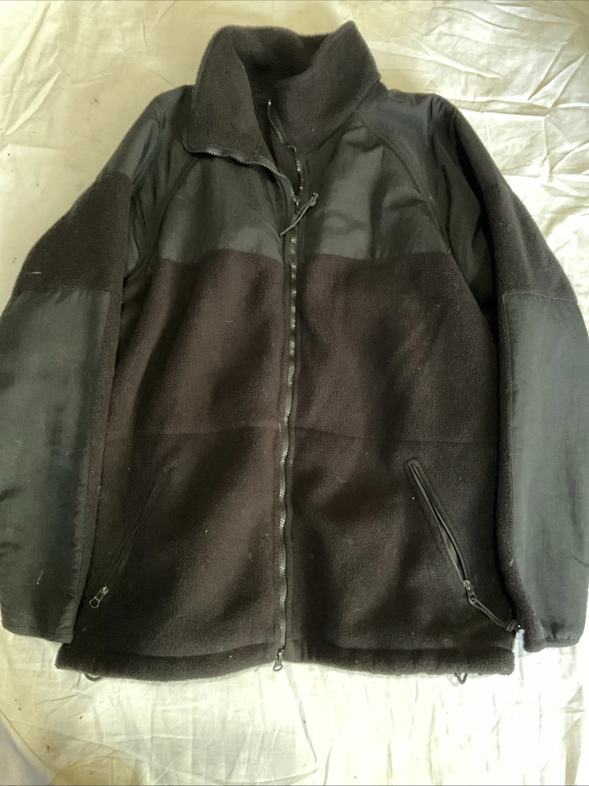 Men’s All Black Fleece Military Issue Full Zip Polar Tec Jacket Size Large EUC