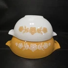 Pyrex Butterfly Gold 444 & 443 Cinderella Mixing Bowls Set of 2 Vintage