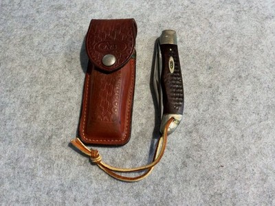 1970s Case XX USA 6265 SAB SS 2 Blade Hunter Folding Pocket Knife W/ Pouch Filed