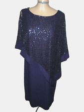 R&M  Navy Blue Formal Party Sequined Poncho Dress sz 12