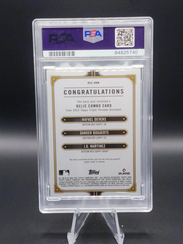 Parche triple reliquia Topps Triple Threads Devers Bogaerts Martínez 2022/3 PSA 8 Foto 2 de 2