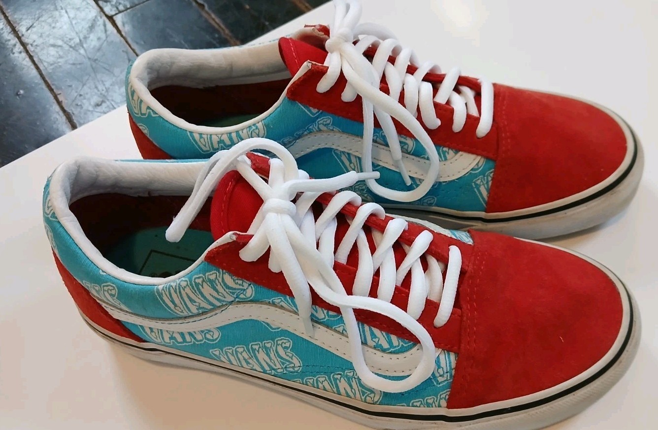 Vans Men’s 6.5 Women’s 8 Red White Blue  Lace-Up Sneakers Suede Toe Heel
