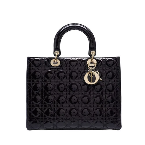 Grand sac fourre tout Dior marron foncé cuir verni doré 12345 118577850