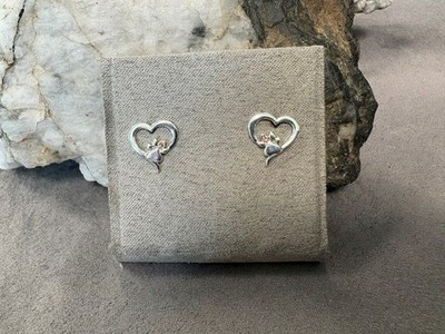 Clogau Welsh Silver & 9ct Rose Gold Paw Prints Heart Stud Topaz Earrings Wales