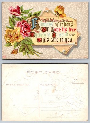 Vintage R. Sander Embossed Roses Flowers of Love Sentimental Postcard