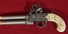 VINTAGE DOUBLE BARRELED OVER/UNDER FLINTLOCK REPLICA GUN-ENGRAVED LONDON-WORKING — photo 2