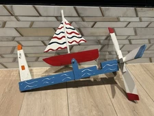 Vintage Sailing Sailboat Lighthouse Folk Art whirligig Works!
