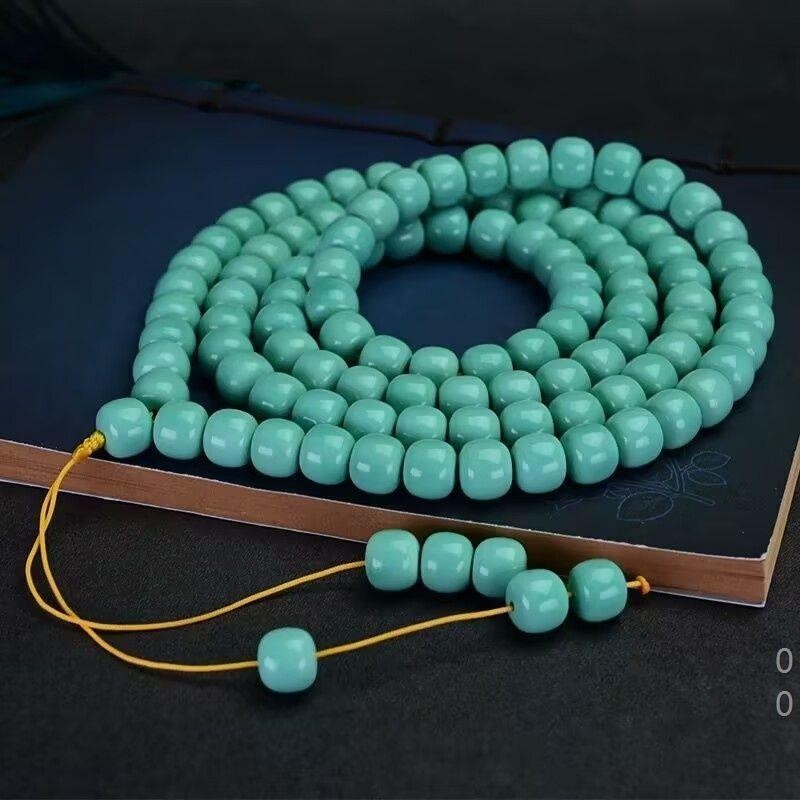 9 mm Natural Turquoise Old Style Bead 108 Necklace Pendant Chain Unisex Jewelry