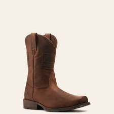 Ariat Men's Rambler Patriot Distressed Brown with Flag Patch Bantamweight Square