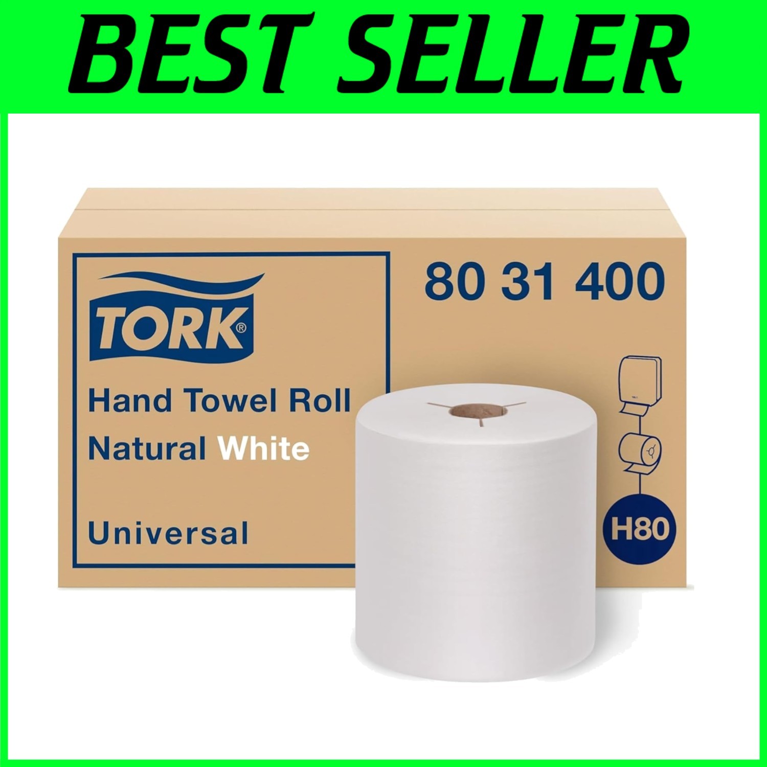 Professional Grade Hand Towel Roll, Natural White, 6 Rolls