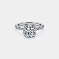 Platinum Plated Moissanite Halo Engagement Ring in 925 Sterling Silver