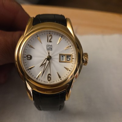 ESQ Gold-Tone Watch with Black Dial and Brown Leather Strap Zales Men main image 3
