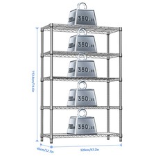 M MZG Steel Storage Shelving 5-Tier Utility Shelving Unit Steel Wire Rack Sliver