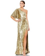 Mac Duggal 93540 One-Shoulder Sequin Column Gown Sz 14 Gold