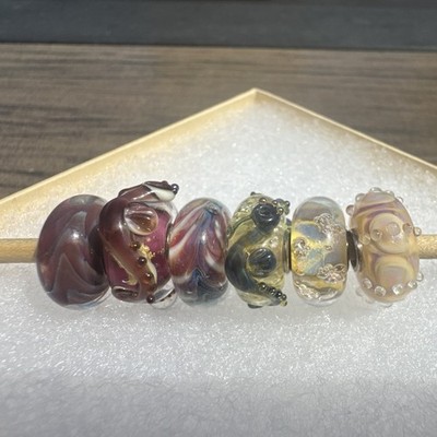 Authentic Elfbeads rare and retired 6 charm lot! Beautiful iridescent styles.
