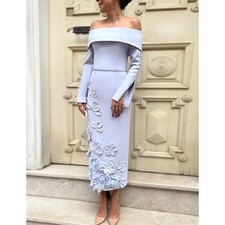 Purple Off Shoulder Prom Dresses Long Sleeve Long Sleeve Customized Ankle-Length