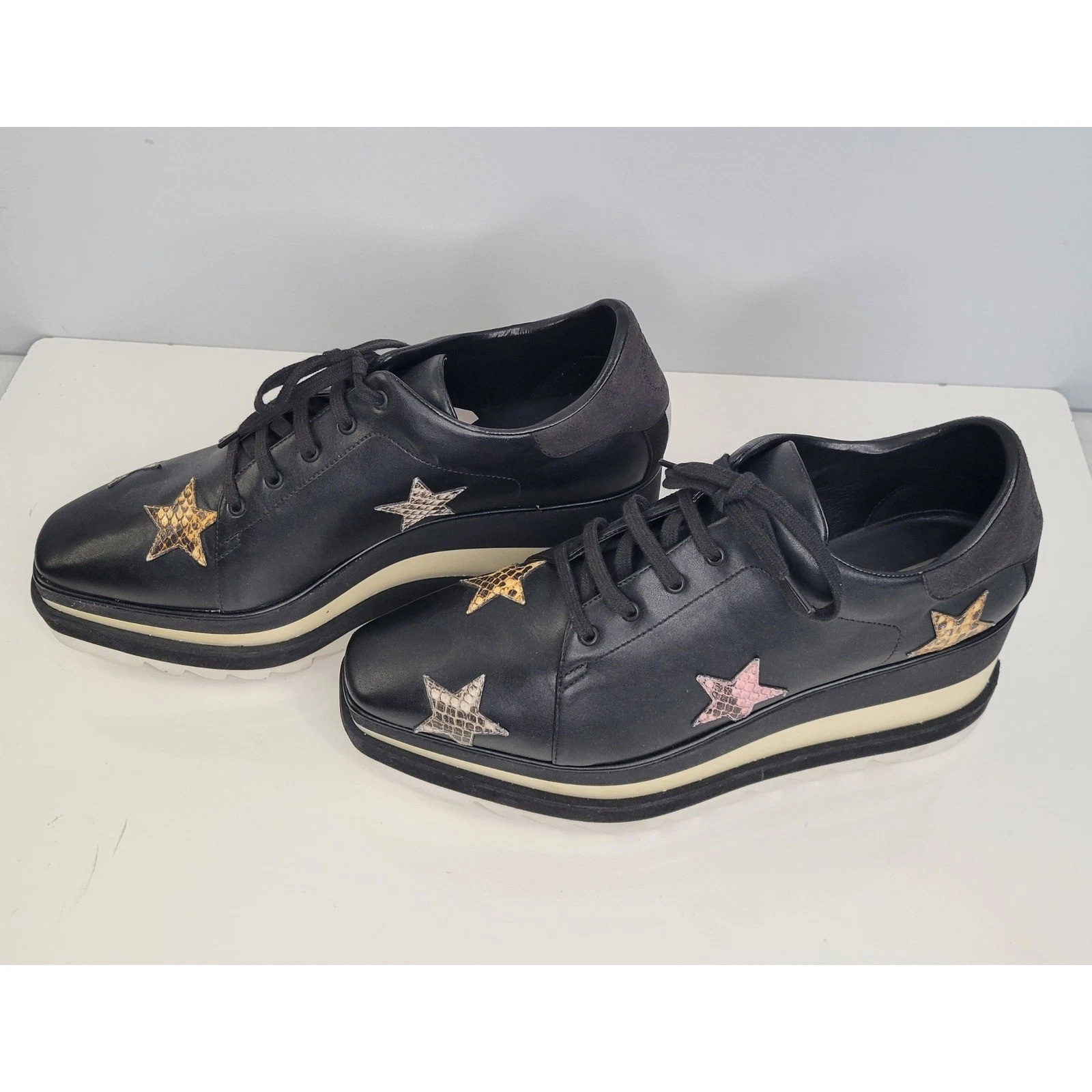 Stella McCartney — Stella McCartney Elyse Black Star Platform Sneakers 501778 Size 41 Made in Italy