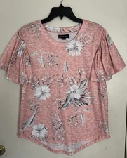 Indigo Poppy Women’s (XL) Pink Floral Top Short Sleeve Pullover