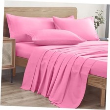 Ersmak Sheets Set (4 Piece), Super Soft Brushed Microfiber Bed Queen Pink