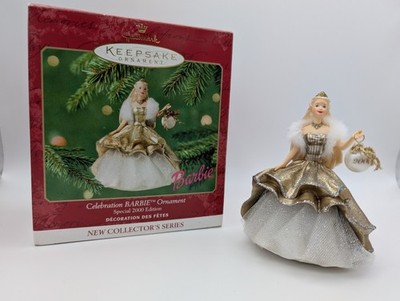 Hallmark Christmas Ornament Celebration Barbie Special 2000 Edition Gold Gown