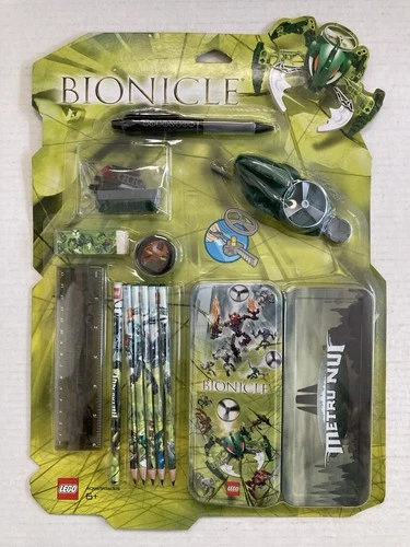 LEGO BIONICLE METRU NUI STATIONARY SET PEN RULER PENCILS CASE 2005 VINTAGE RARE