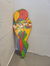 Vintage Folk Art Wooden Bird Parrot Hanging Wall Decor Kids Room Colorful