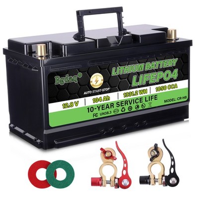 Bgdaq 12.8v 104Ah Start-Stop Lithium Battery, 1050CCA LiFePO4 Starting Battery