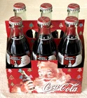 Vintage 1994 Coca-Cola-Holiday-Santa-6 Pk.-8 oz-Clear Glass Soda-Pop Bottle-FULL