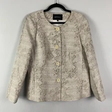 Lafayette 148 Neutral Embroidered Evening Jacket Size 10 Beige Metallic