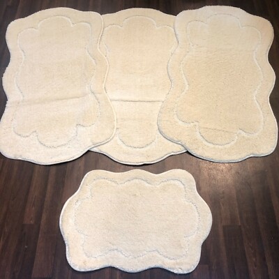 RÖMISCHE WASCHBARE ZIGEUNERMATTEN 4-TEILIGES SET RUTSCHFEST NEU TOURER NEUES DESIGN CREME/ELFENBEIN