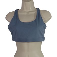Criss Cross Back Sports Bra Women Size L Blue Mesh Lining NO Padding
