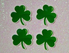 4 Quantity - 38mmx32mm Glossy Flat St. Patrick's 3 Leaf Clover Shamrocks Resin
