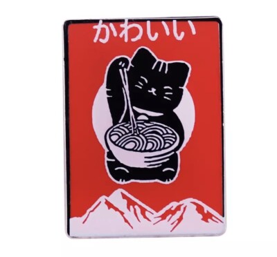Lucky Cat Ramen Retro japanische Metall Emaille Pin Anstecker Anime Manga Nudeln